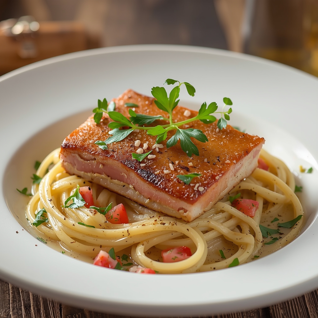 Crispy Pork Belly Carbonara